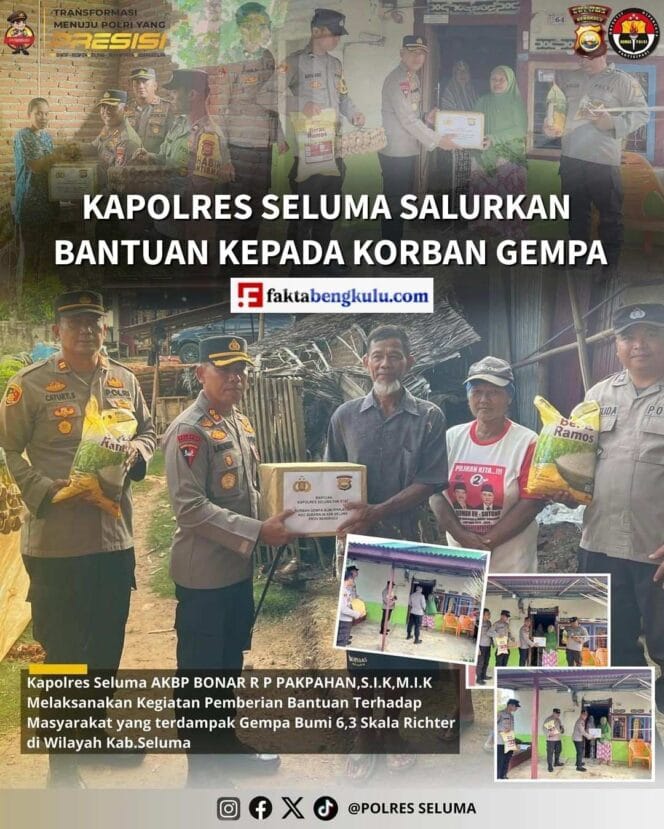 Kapolres Seluma Salurkan Bantuan Kepada Korban Gempa