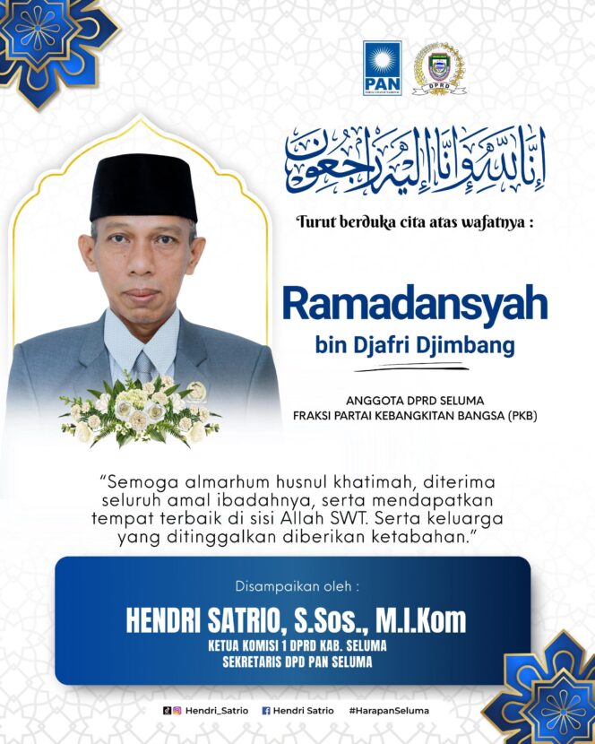 
					Ramadansyah Anggota DPRD Seluma Wafat, Ketua Fraksi PAN Sampaikan Duka Cita